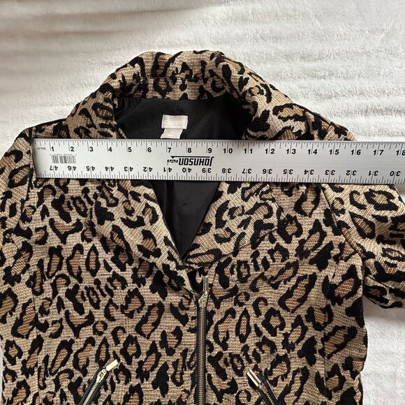 Chico’s Animal-Print Jacquard Moto Jacket Womens 0P, US 4/6P Faux Leather Trim - Picture 6 of 8